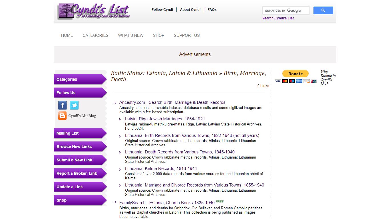 Cyndi's List - Baltic States: Estonia, Latvia & Lithuania ...